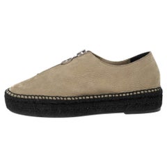 Alexander Wang Khaki Green Leather Devon Front Zip Flat Espadrilles Size 40