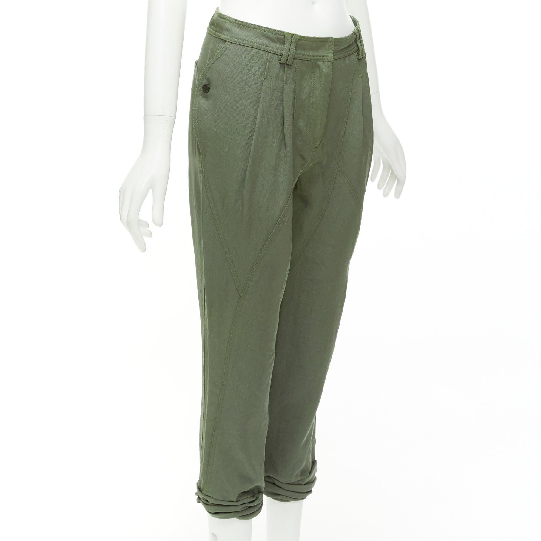 ALEXANDER WANG khaki twill panelled back pockets ruched hem safari pants US0 XS In Excellent Condition For Sale In Hong Kong, NT