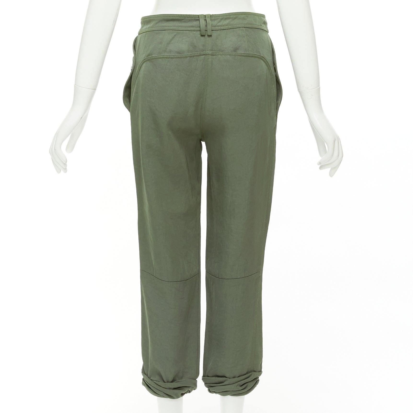 ALEXANDER WANG khaki twill getäfelte Gesäßtaschen gerüschter Saum Safarihose US0 XS Damen im Angebot