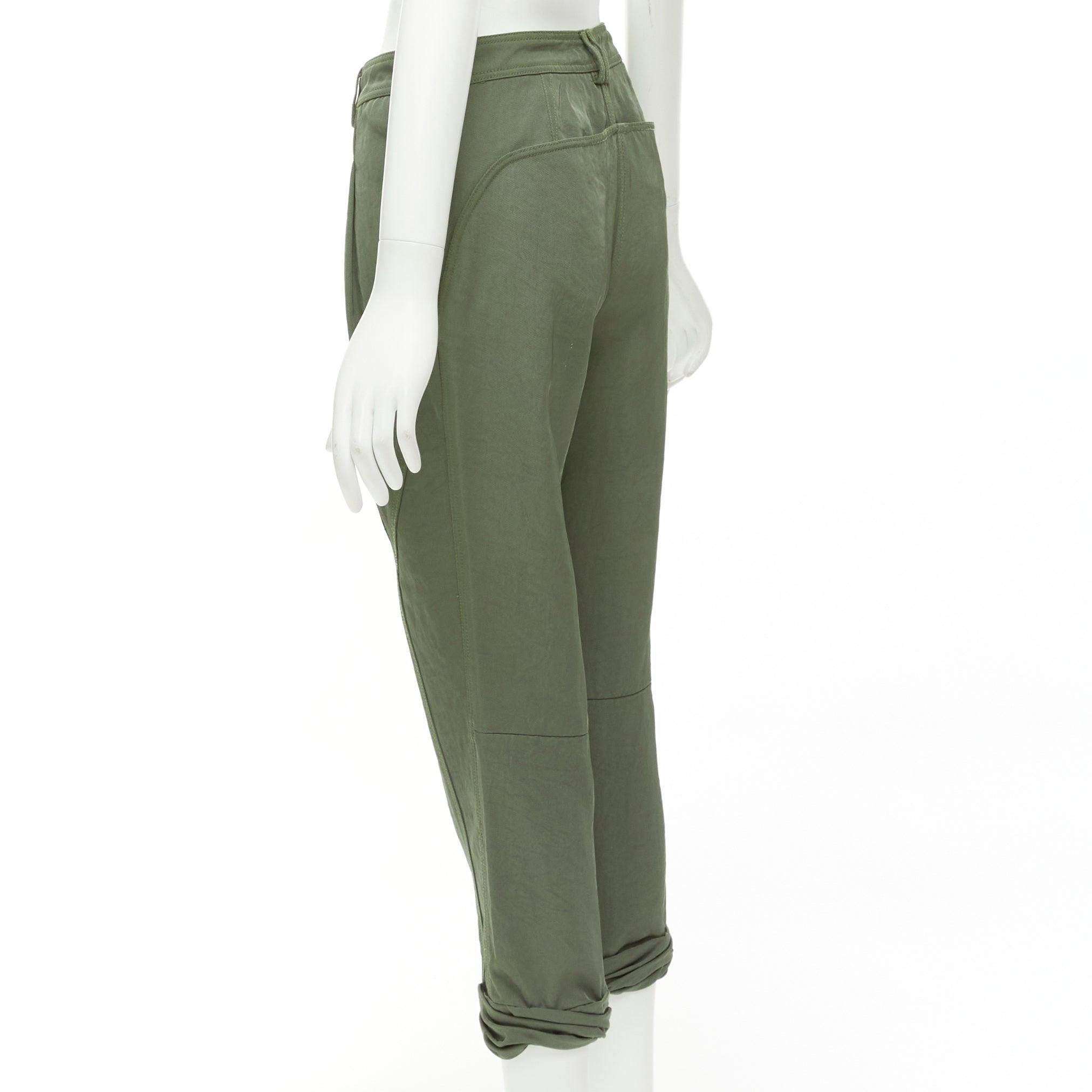 ALEXANDER WANG khaki twill panelled back pockets ruched hem safari pants US0 XS For Sale 2