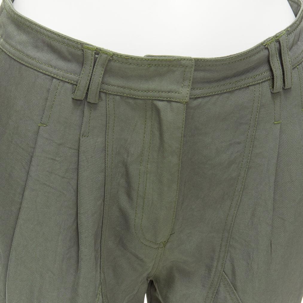 ALEXANDER WANG khaki twill panelled back pockets ruched hem safari pants US0 XS For Sale 3
