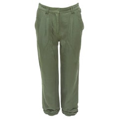 Alexander Wang pantaloni safari in twill kaki con tasche posteriori e orlo increspato US0 XS