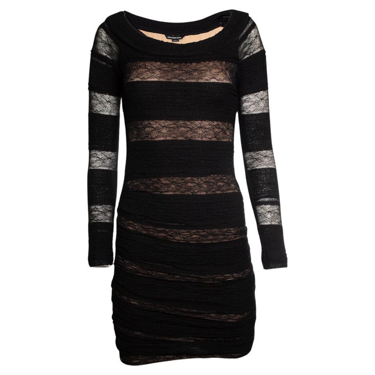 black lace evening dress with sleeves Black A Line Long Sleeve Half High Neck Lace Patchwork Maxi Prom Dress, Black / L main image 0