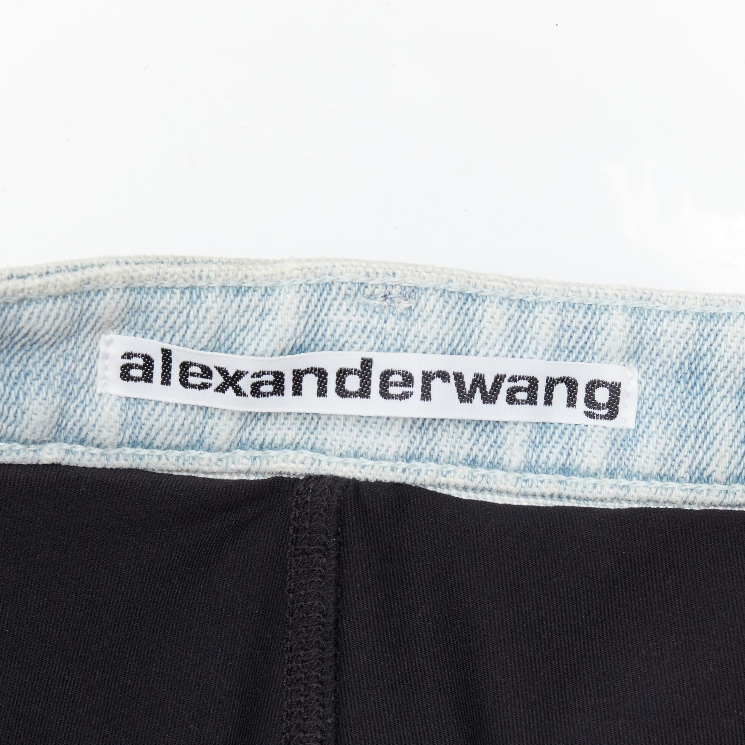 ALEXANDER WANG light distressed denim black boy shorts legging layered shorts XS 1