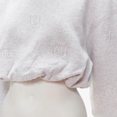 ALEXANDER WANG light grey monogram logo embroidery cropped sweater S