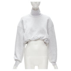ALEXANDER WANG light grey monogram logo embroidery cropped sweater S