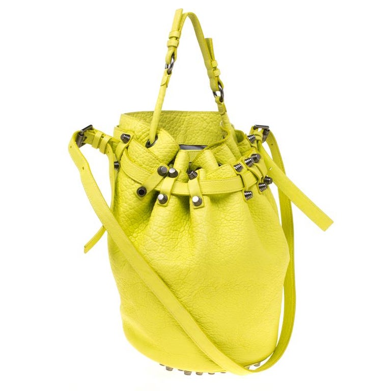 Alexander Wang Lime Green Textured Leather Diego Bucket Bag For Sale at ...