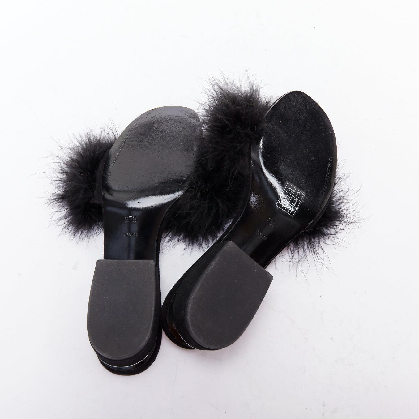 ALEXANDER WANG Lou mules en daim embellies de plumes noires EU37,5 en vente 6