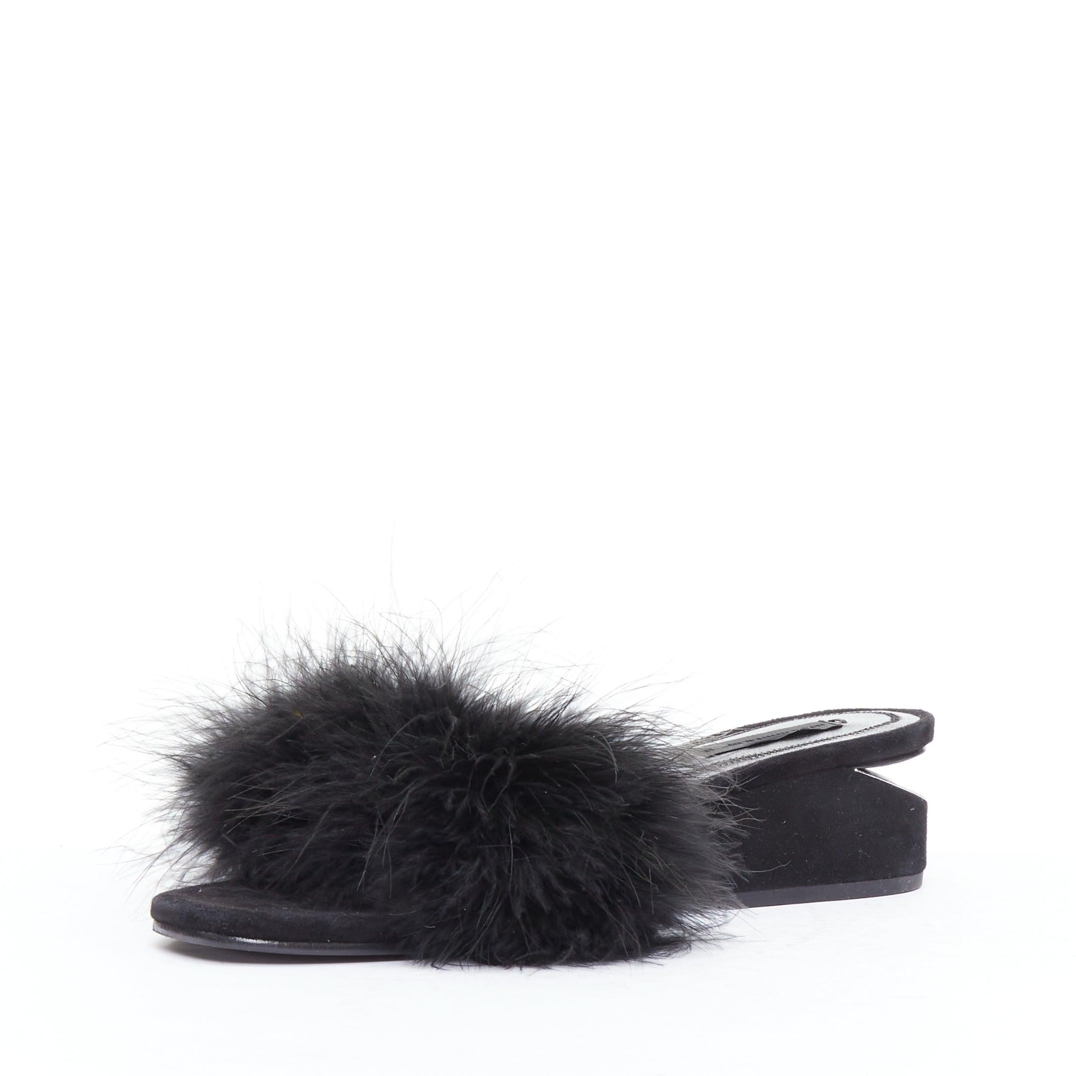 ALEXANDER WANG Lou mules en daim embellies de plumes noires EU37,5 Bon état - En vente à Hong Kong, NT