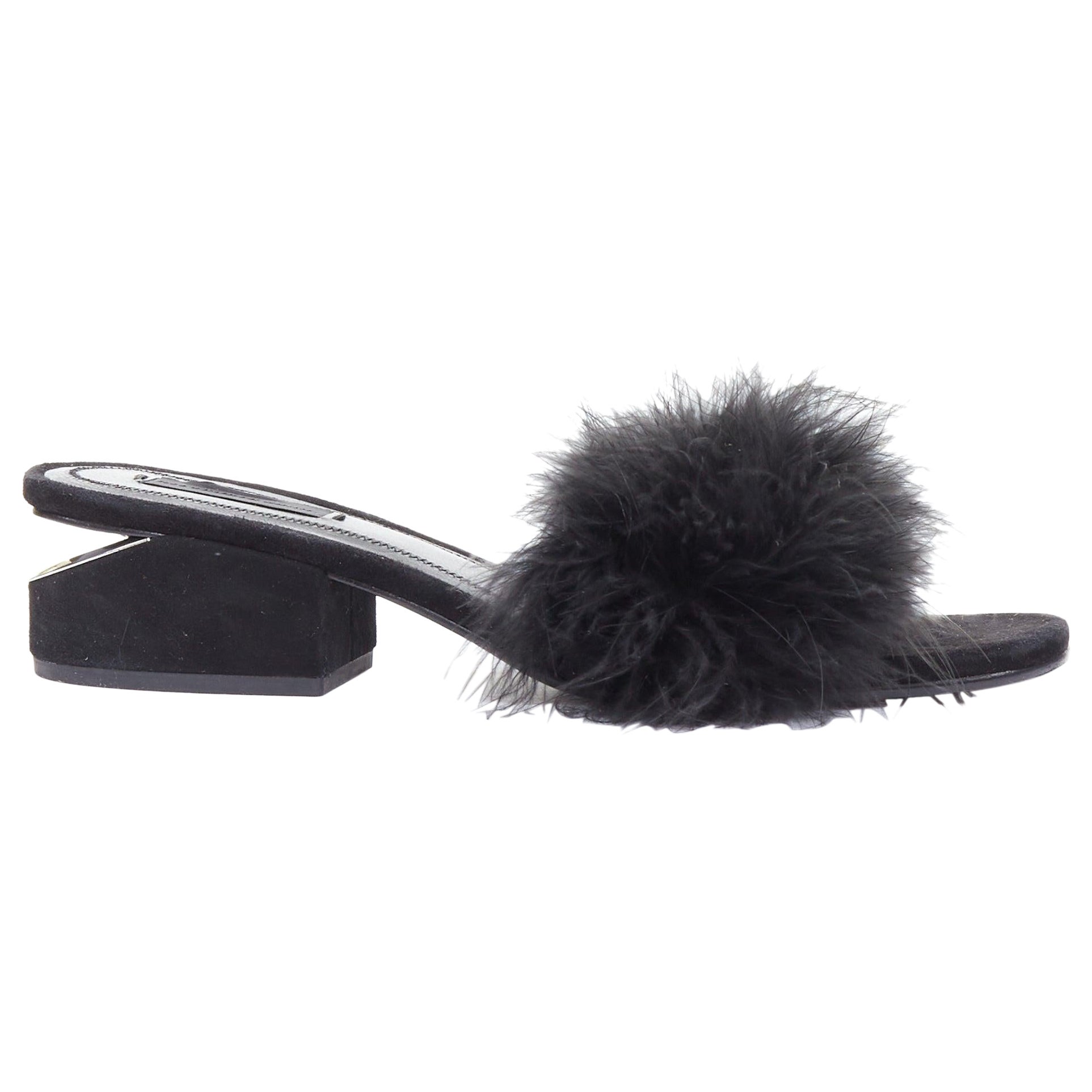 Alexander Wang Lou, muli in pelle scamosciata impreziositi da piume nere EU37.5