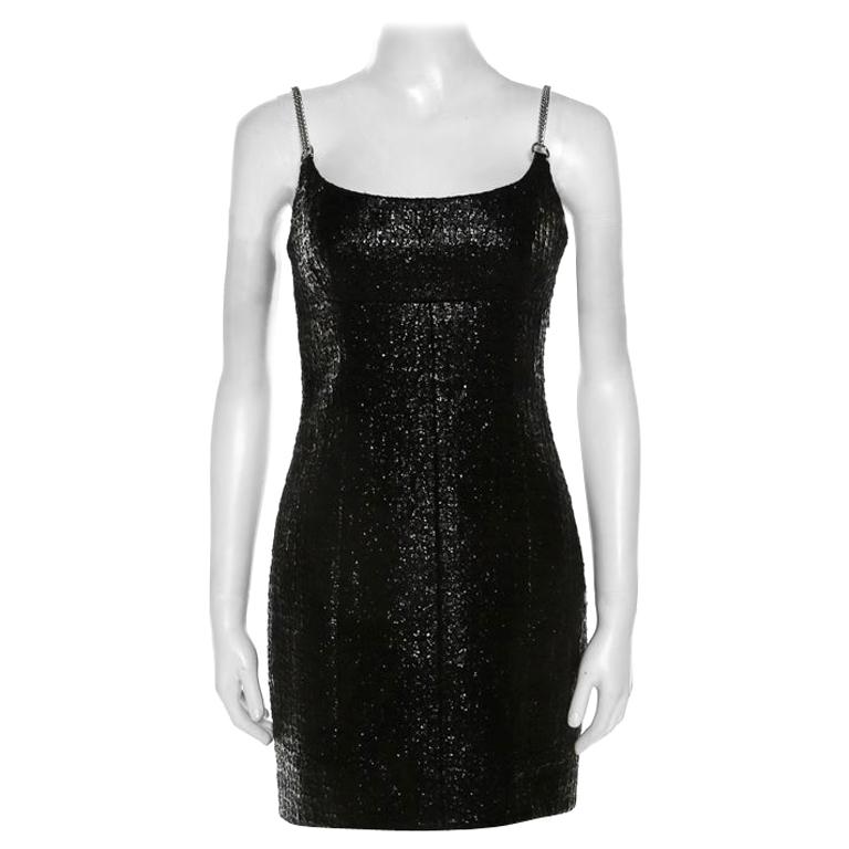 Alexander Wang Metallic Black Cotton Blend Tweed Chain Strap Detail Mini Dress S For Sale at 1stDibs | alexander tweed mini dress, alexander wang tweed dress