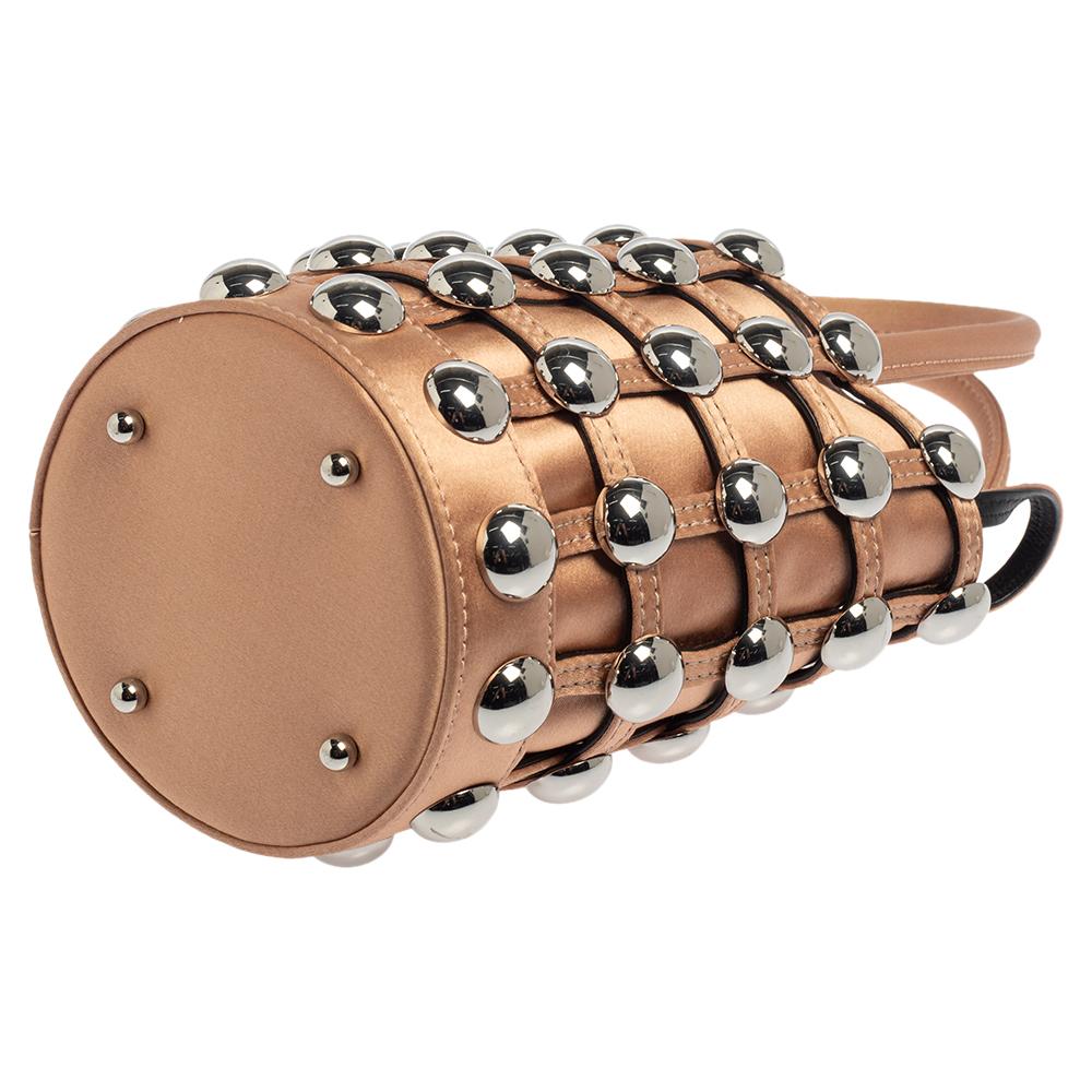 Brown Alexander Wang Metallic Rose Gold Satin Woven Studded Bucket Bag