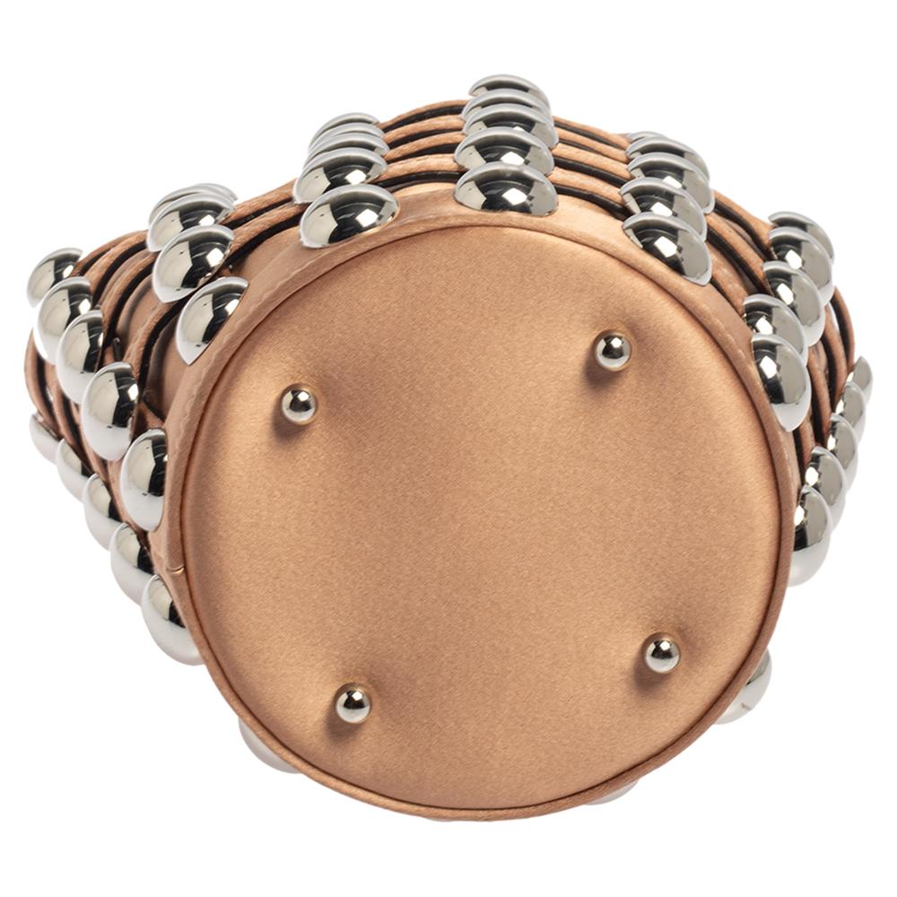 Women's Alexander Wang Metallic Rose Gold Satin Woven Studded Bucket Bag