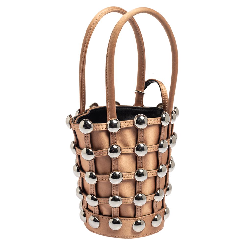 Alexander Wang Metallic Rose Gold Satin Woven Studded Bucket Bag 2