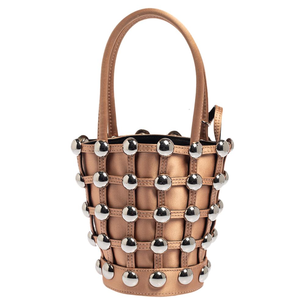 Alexander Wang Metallic Rose Gold Satin Woven Studded Bucket Bag 3
