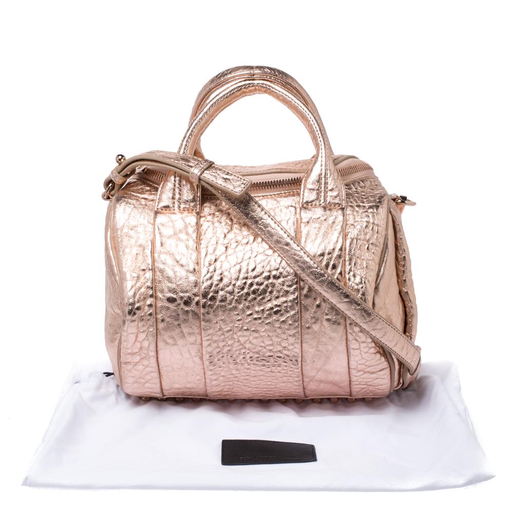 Alexander Wang Metallic Rose Gold Textured Leather Rocco Duffel Bag 4