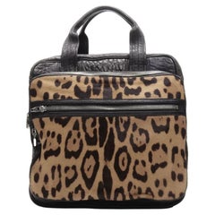 ALEXANDER WANG Millie leopard horsehair black leather top handle tote bag