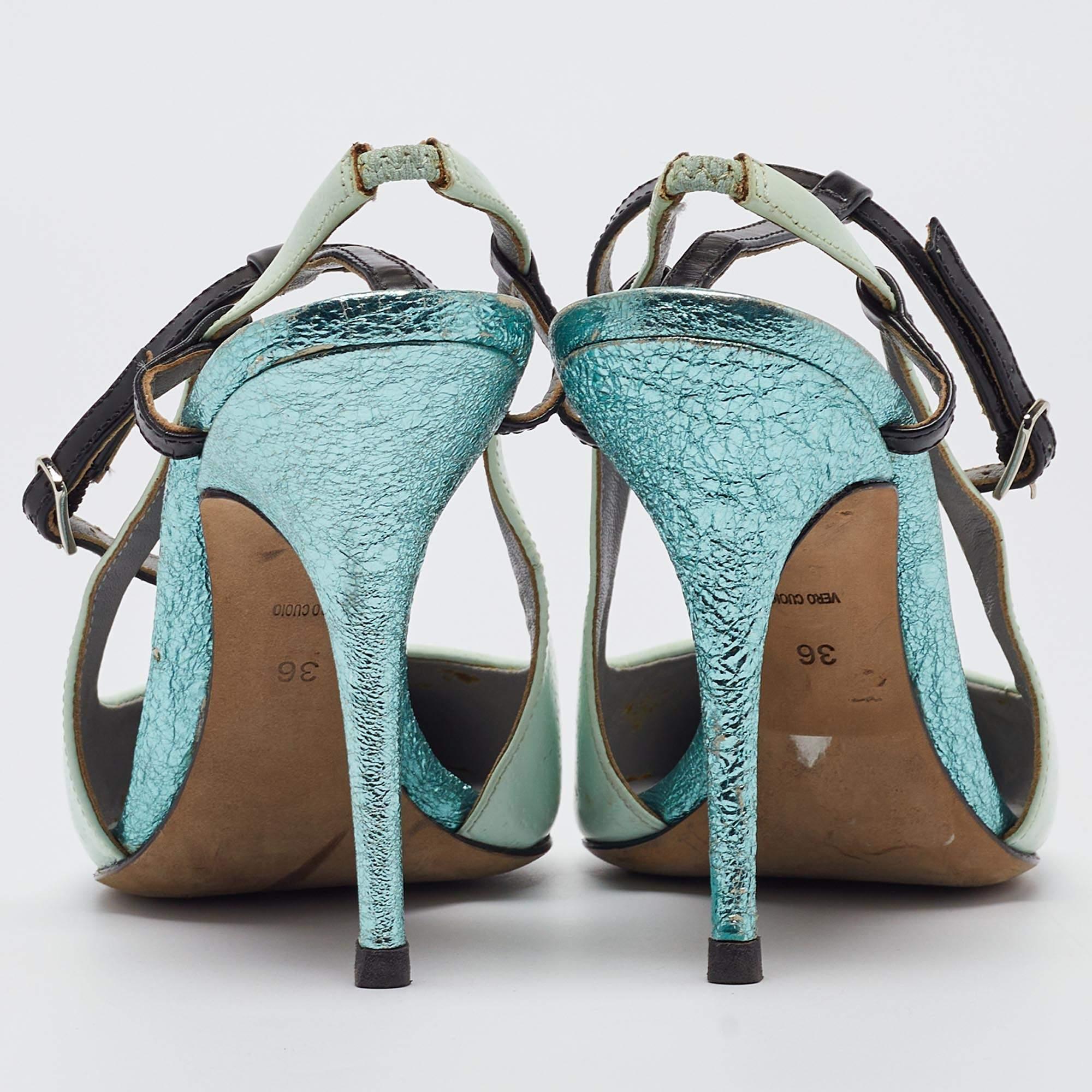 Alexander Wang Mint Green/Black Leather Slingback Ankle Strap Pumps Size 36 1