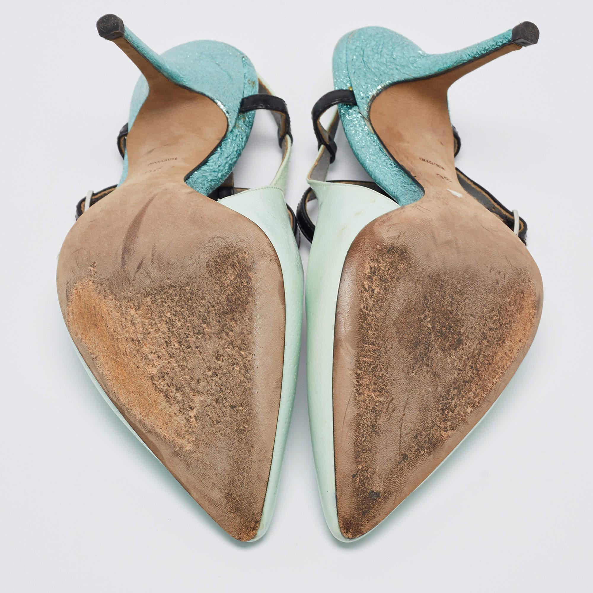 Alexander Wang Mint Green/Black Leather Slingback Ankle Strap Pumps Size 36 2