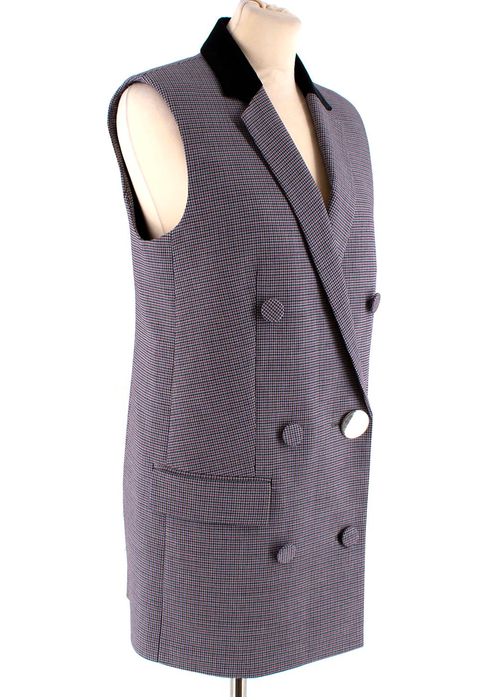 Alexander Wang Multicolor Houndstooth Sleeveless Blazer

- Velvet collar
- Notched lapel
- Fully lined
- Double breasted 
- Signature Alexander Wang silver button
- Faux pockets
- Back slit

Materials:
Body
- 52% Polyester
- 26% Viscose
- 20% Virgin