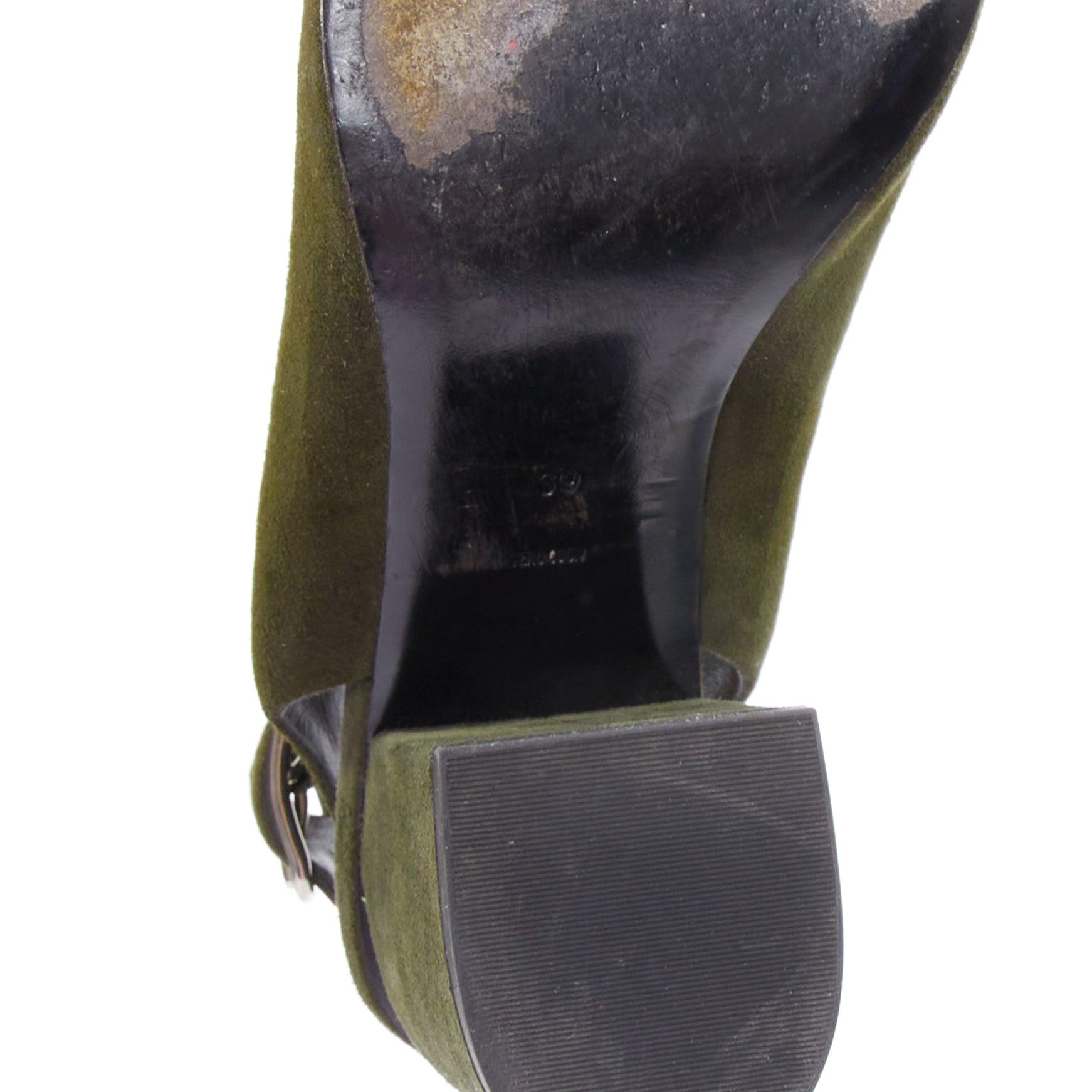 ALEXANDER WANG Chausssures à talons ouverts en daim vert Nadia avec découpe argentée EU39 en vente 5