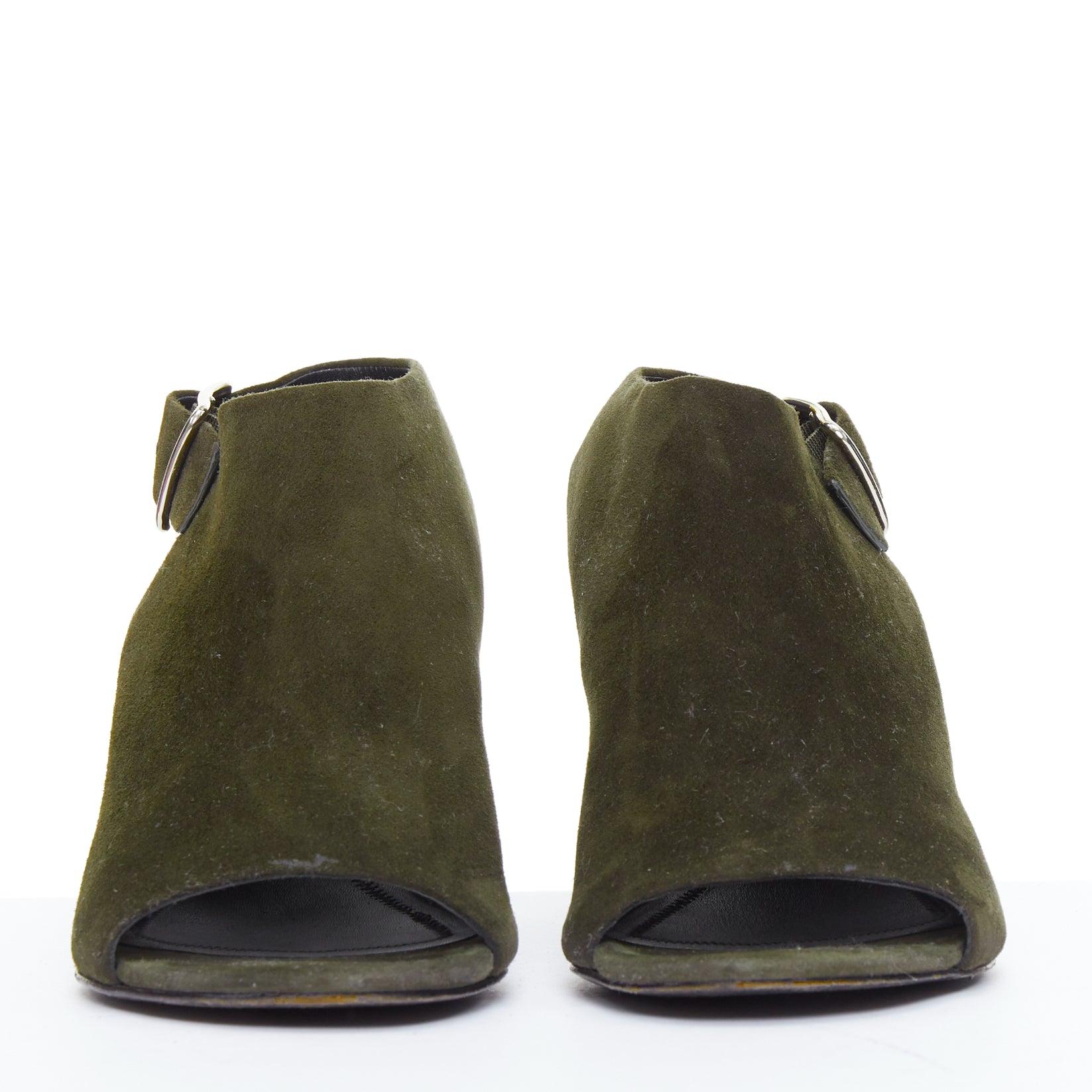 Noir ALEXANDER WANG Chausssures à talons ouverts en daim vert Nadia avec découpe argentée EU39 en vente