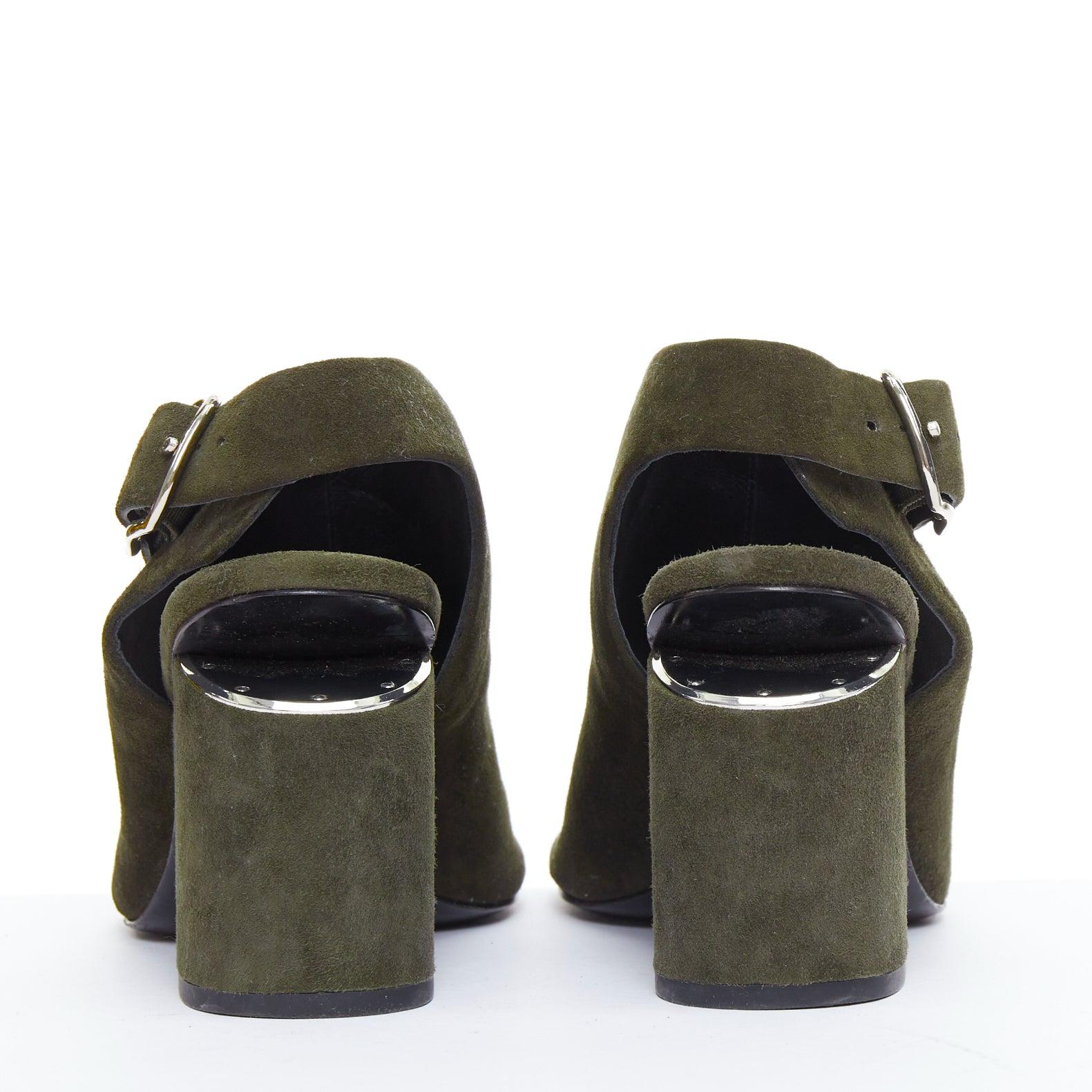 ALEXANDER WANG Chausssures à talons ouverts en daim vert Nadia avec découpe argentée EU39 Pour femmes en vente