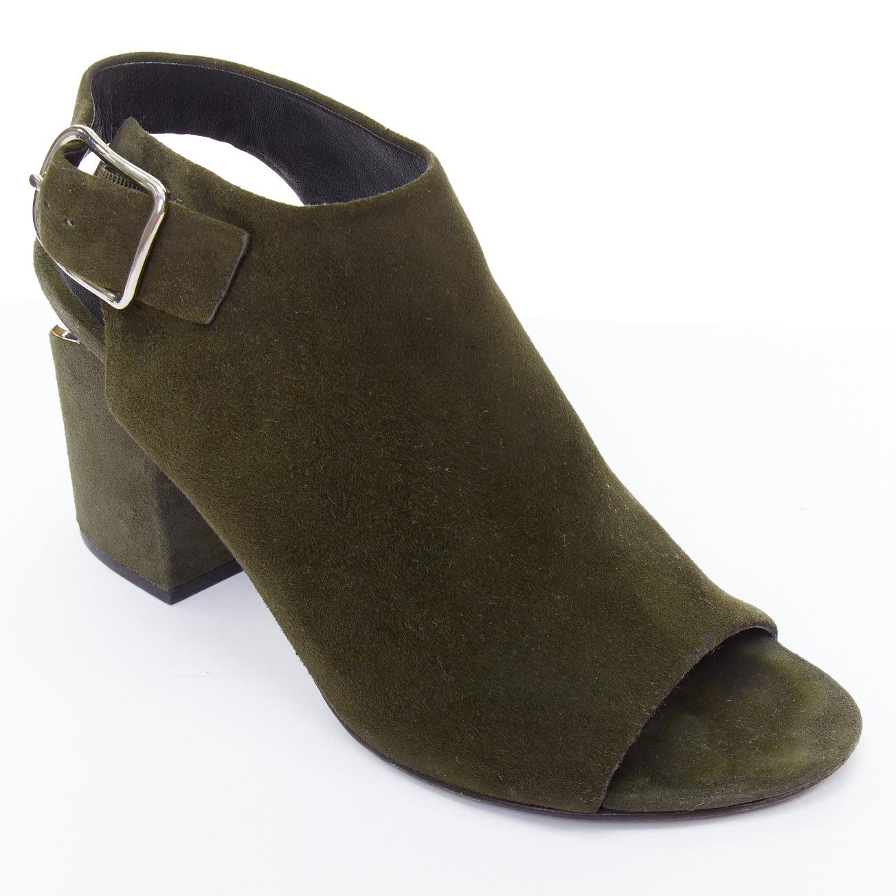 ALEXANDER WANG Chausssures à talons ouverts en daim vert Nadia avec découpe argentée EU39 en vente 2
