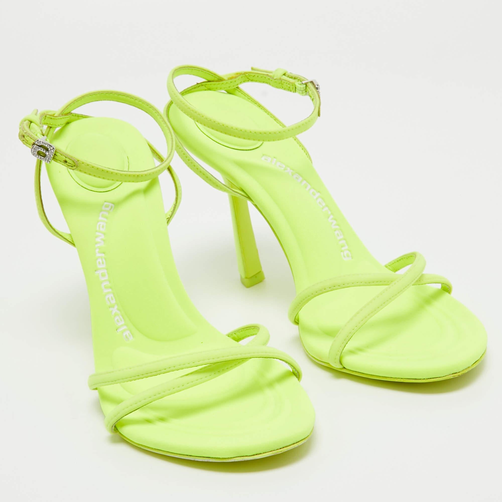 Women's Alexander Wang Neon Green Fabric Dahlia Ankle Strap Sandals Size 40