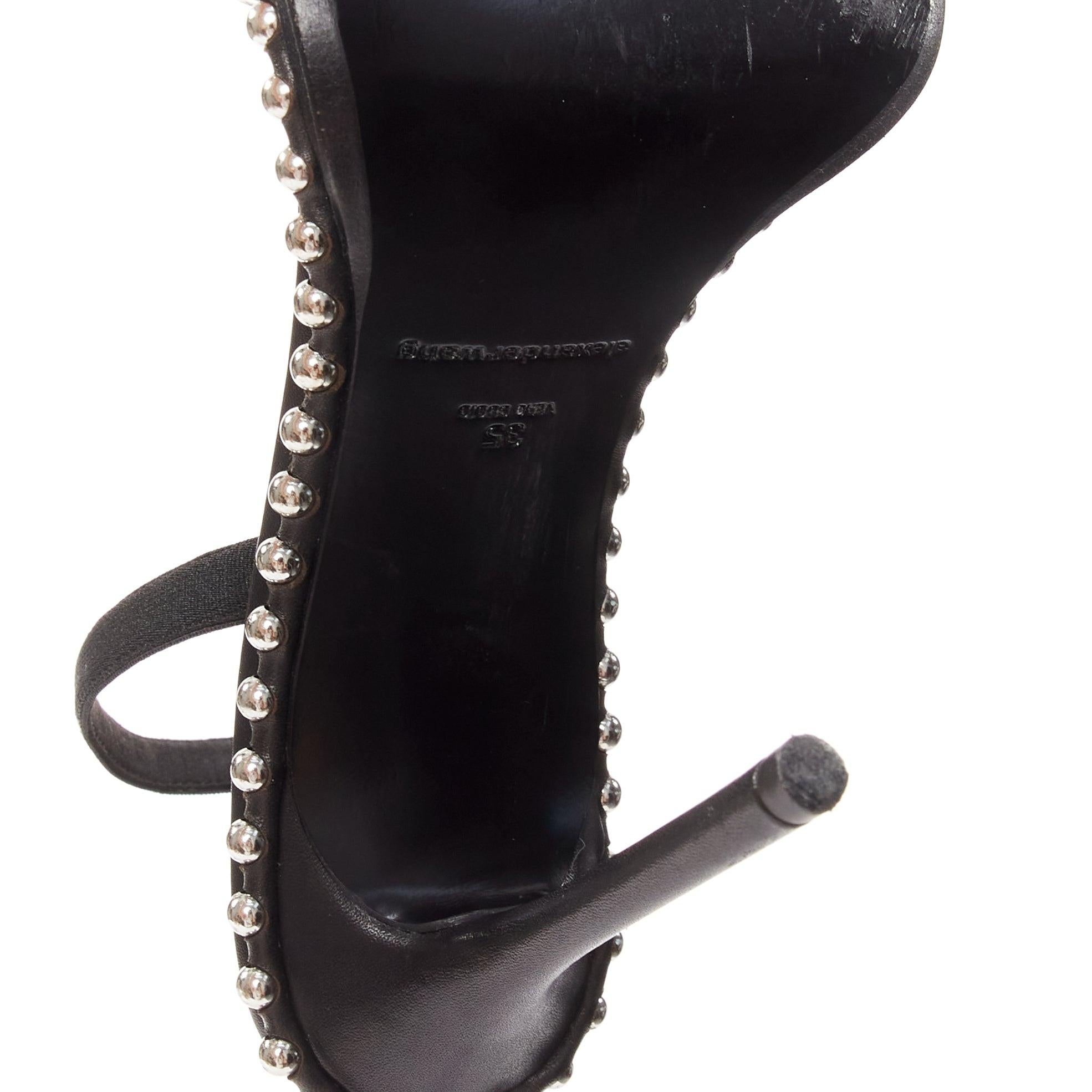 ALEXANDER WANG Nova 105 silver studded black logo slingback heels EU35 For Sale 6