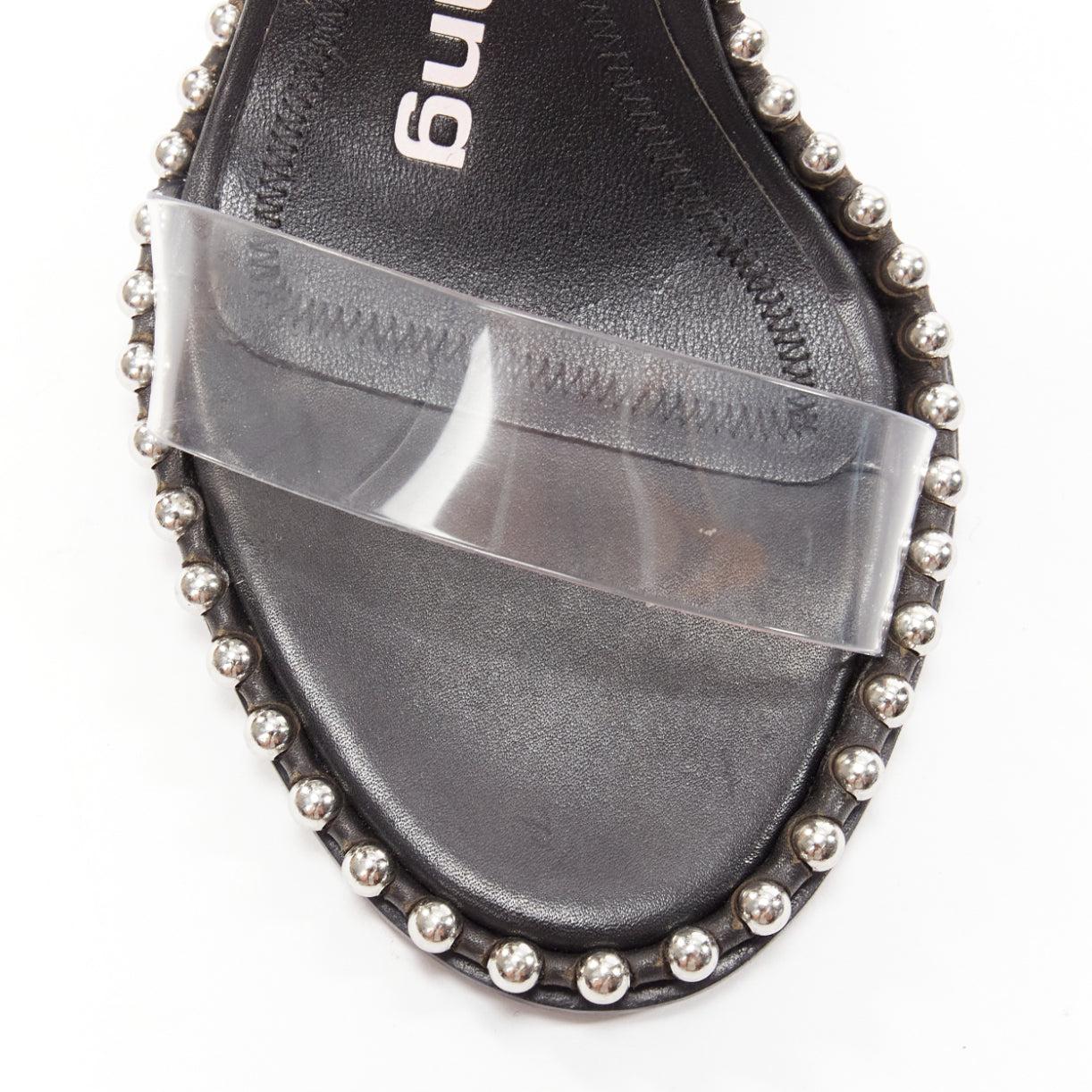 ALEXANDER WANG Nova 105 silver studded black logo slingback heels EU35 For Sale 2