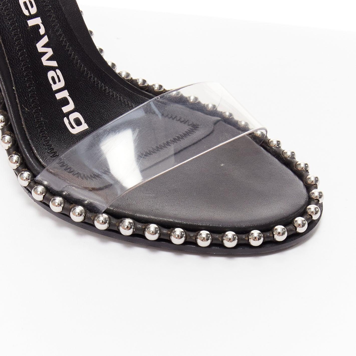 ALEXANDER WANG Nova 105 silver studded black logo slingback heels EU35 For Sale 3