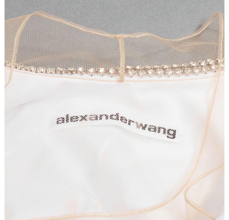 ALEXANDER WANG nude yoke white crystal embellished off shoulder cropped shirt S For Sale 3