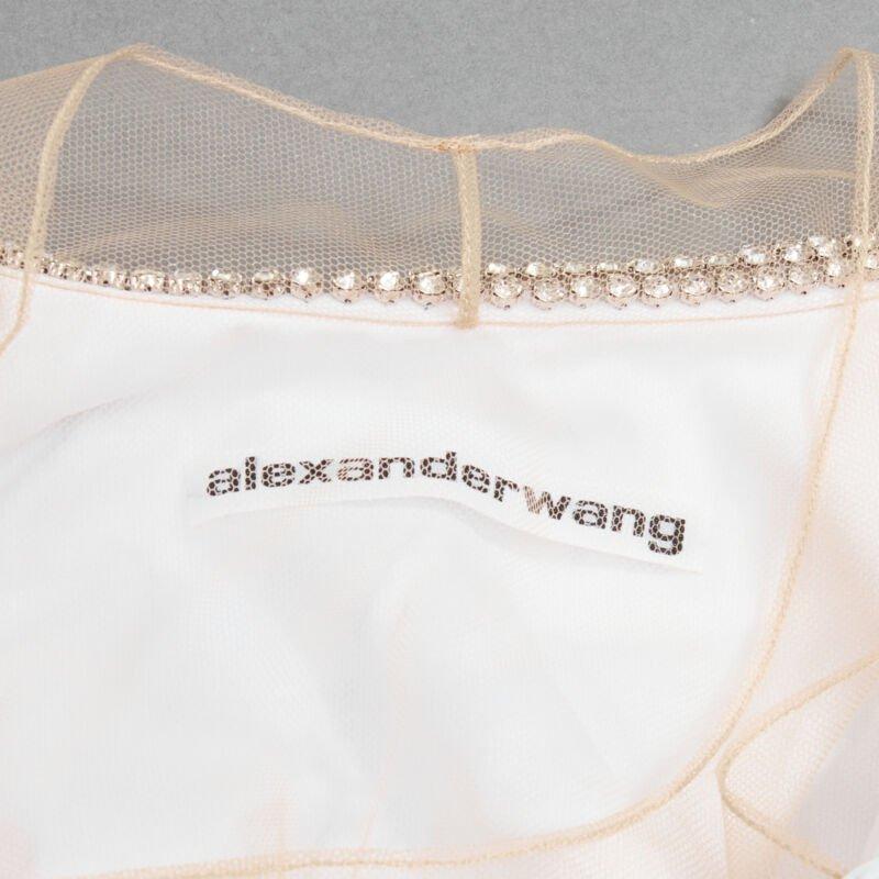 ALEXANDER WANG nude yoke white crystal embellished off shoulder cropped shirt S For Sale 4