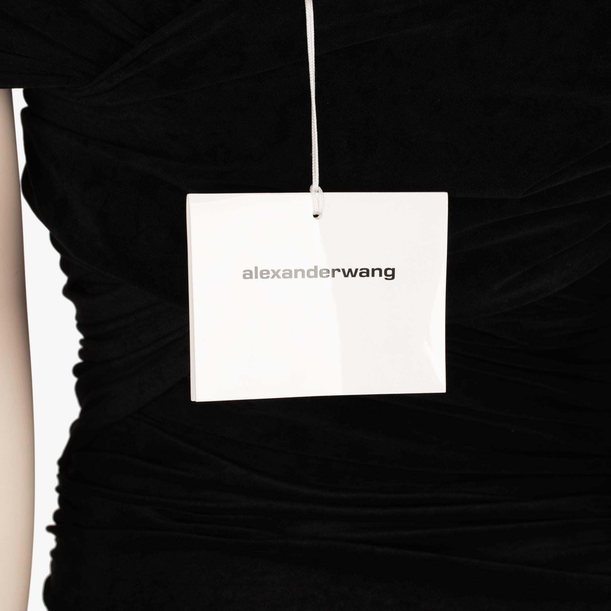 Mini robe froncée noire à épaules dénudées Alexander Wang - Taille  XS en vente 2