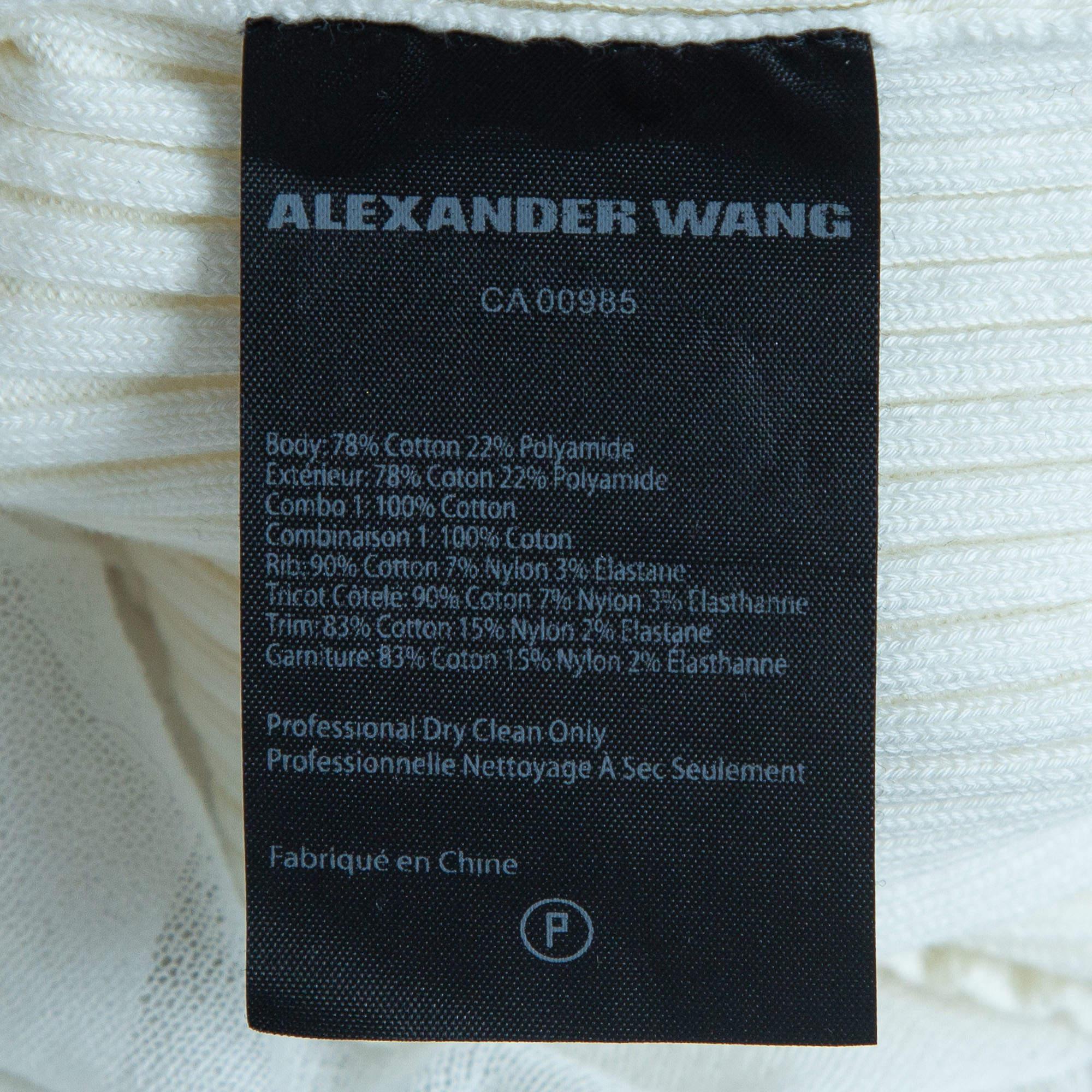 Women's Alexander Wang Off-White Cotton knit Sheer Overlay Top L For Sale