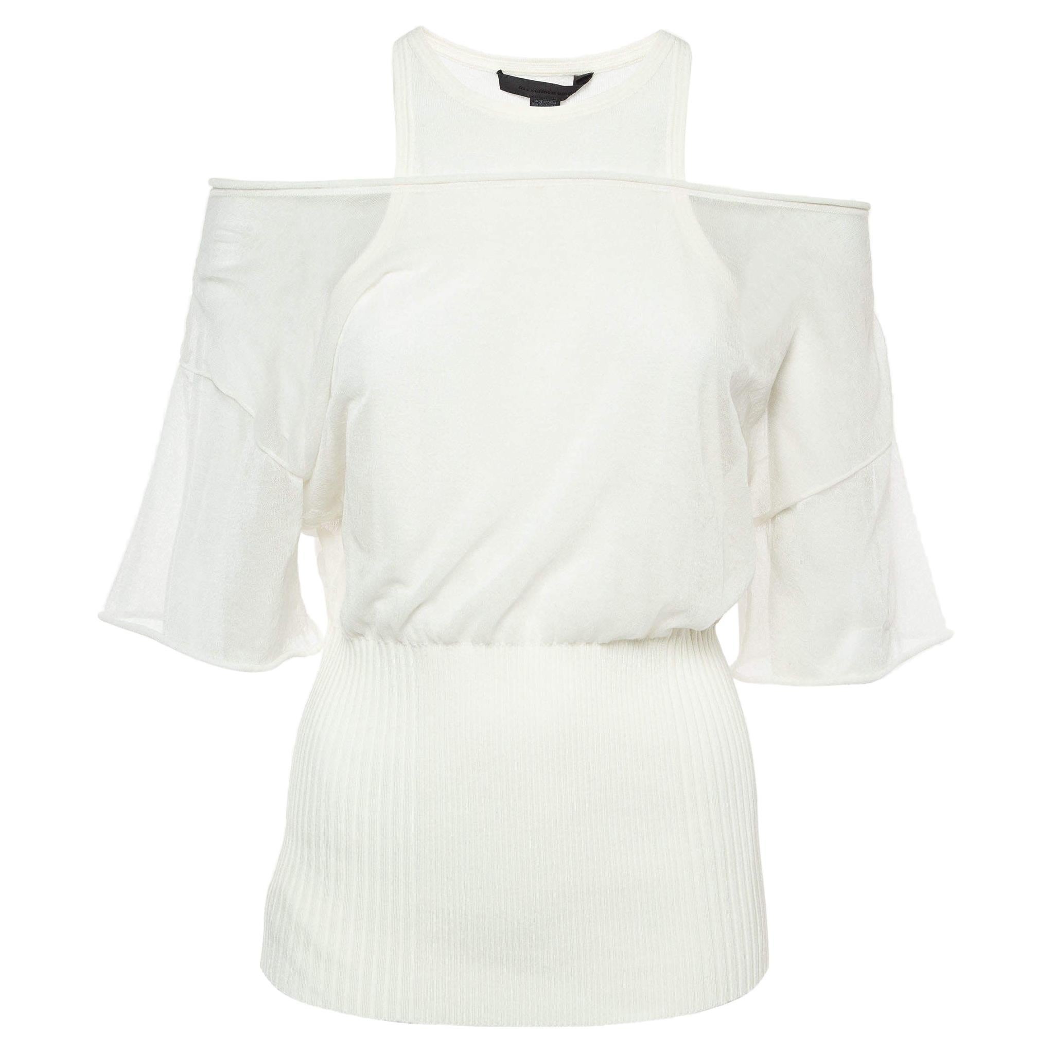 Alexander Wang Off-White Cotton knit Sheer Overlay Top L For Sale