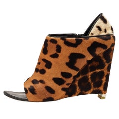 Alexander Wang Off White Leopard Print Calf Hair Alla Wedge Booties Size 39