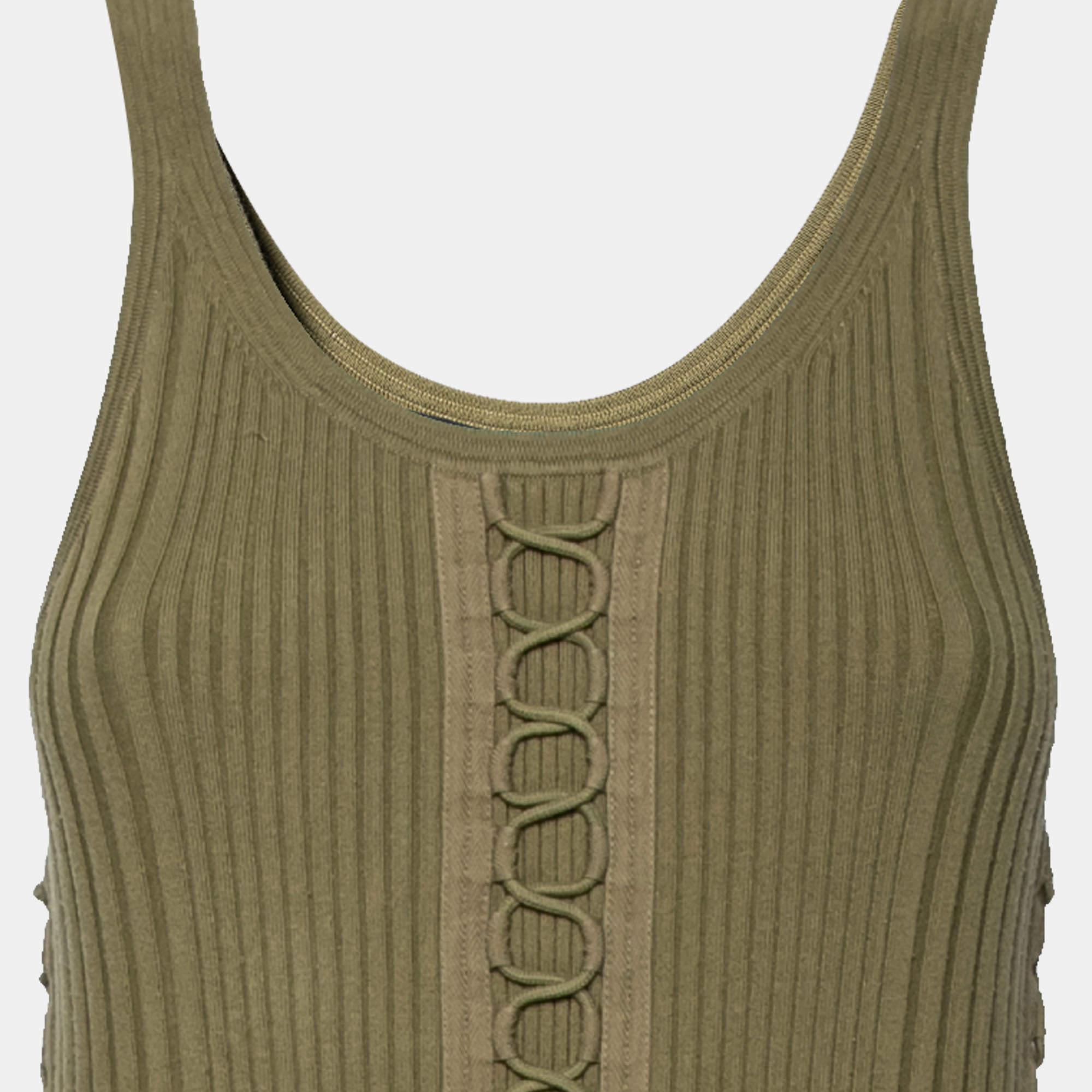 Brown Alexander Wang Olive Green Rib Knit Sleeveless Dress M For Sale