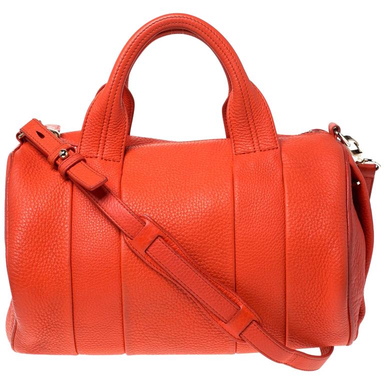 Alexander Wang Orange Pebbled Leather Rocco Duffel Bag