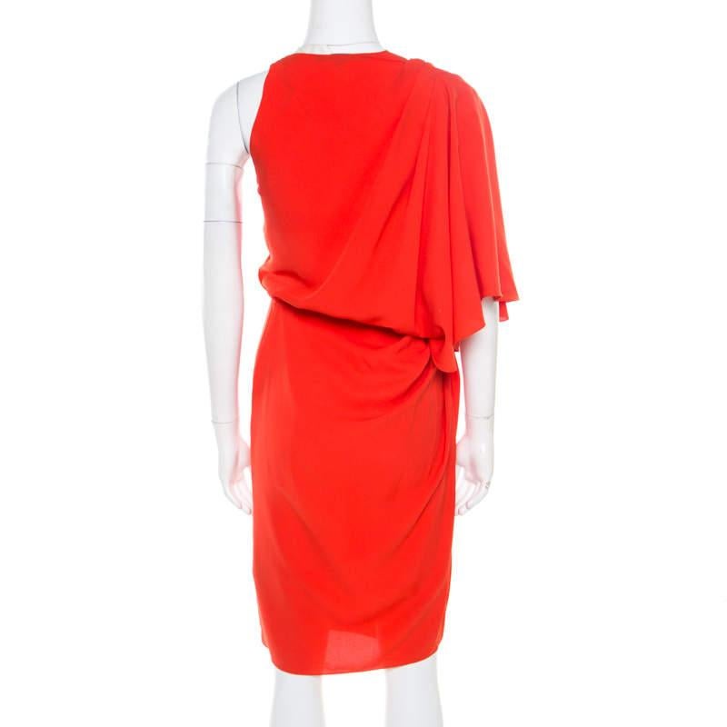 Red Alexander Wang Orange Silk Asymmetric Sleeve Sheath Dress S