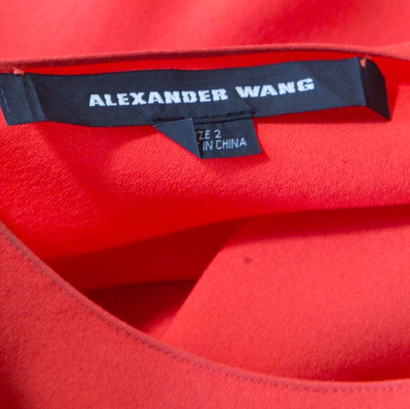 Women's Alexander Wang Orange Silk Asymmetric Sleeve Sheath Dress S