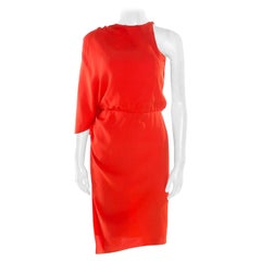 Alexander Wang Orange Silk Asymmetric Sleeve Sheath Dress S