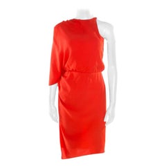 Alexander Wang Orange Silk Asymmetric Sleeve Sheath Dress S