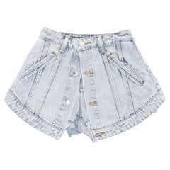 ALEXANDER WANG overlay illusion deconstructed washed denim A-line shorts 24"