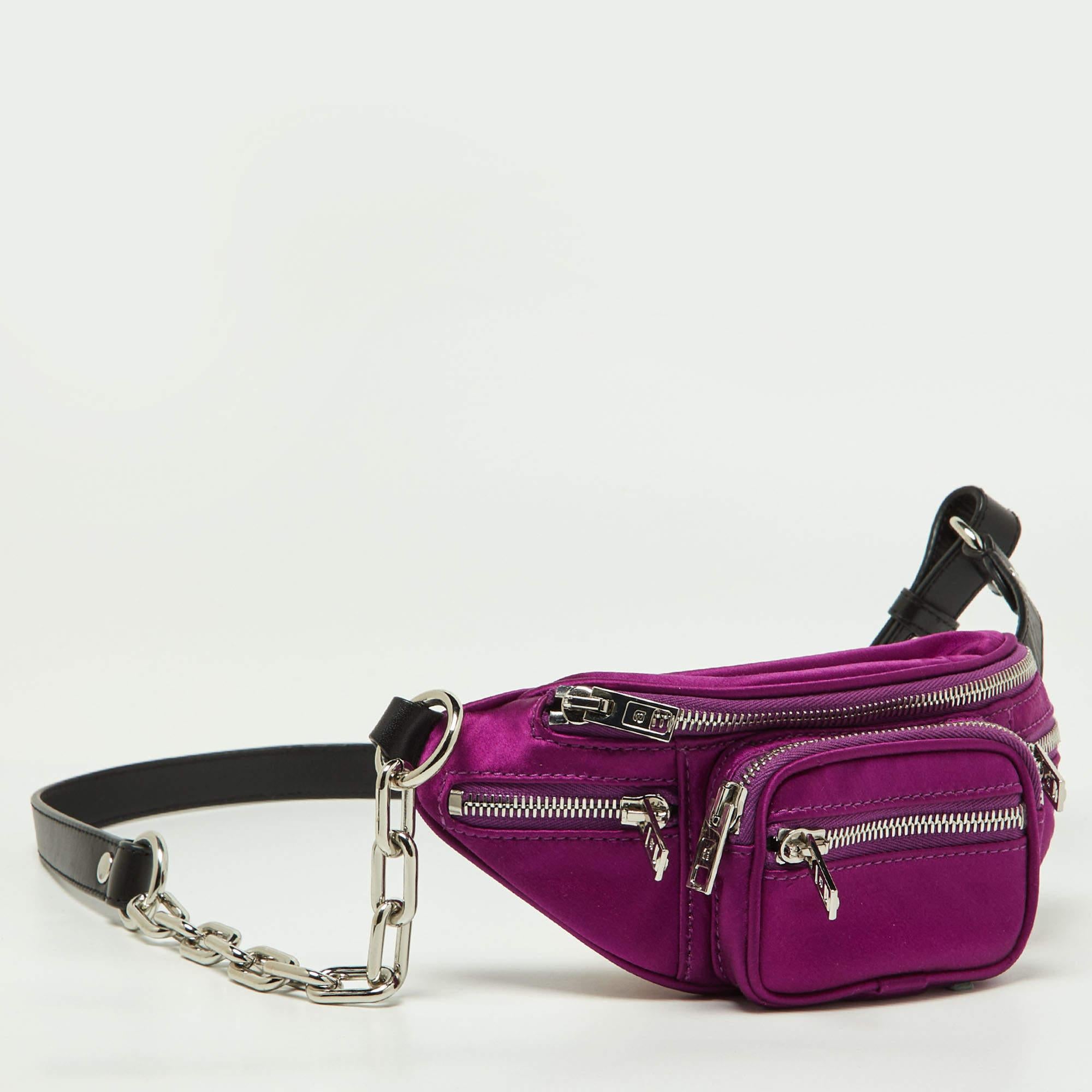 Alexander Wang Purple/Black Satin and Leather Attica Belt Bag In Good Condition For Sale In Dubai, Al Qouz 2