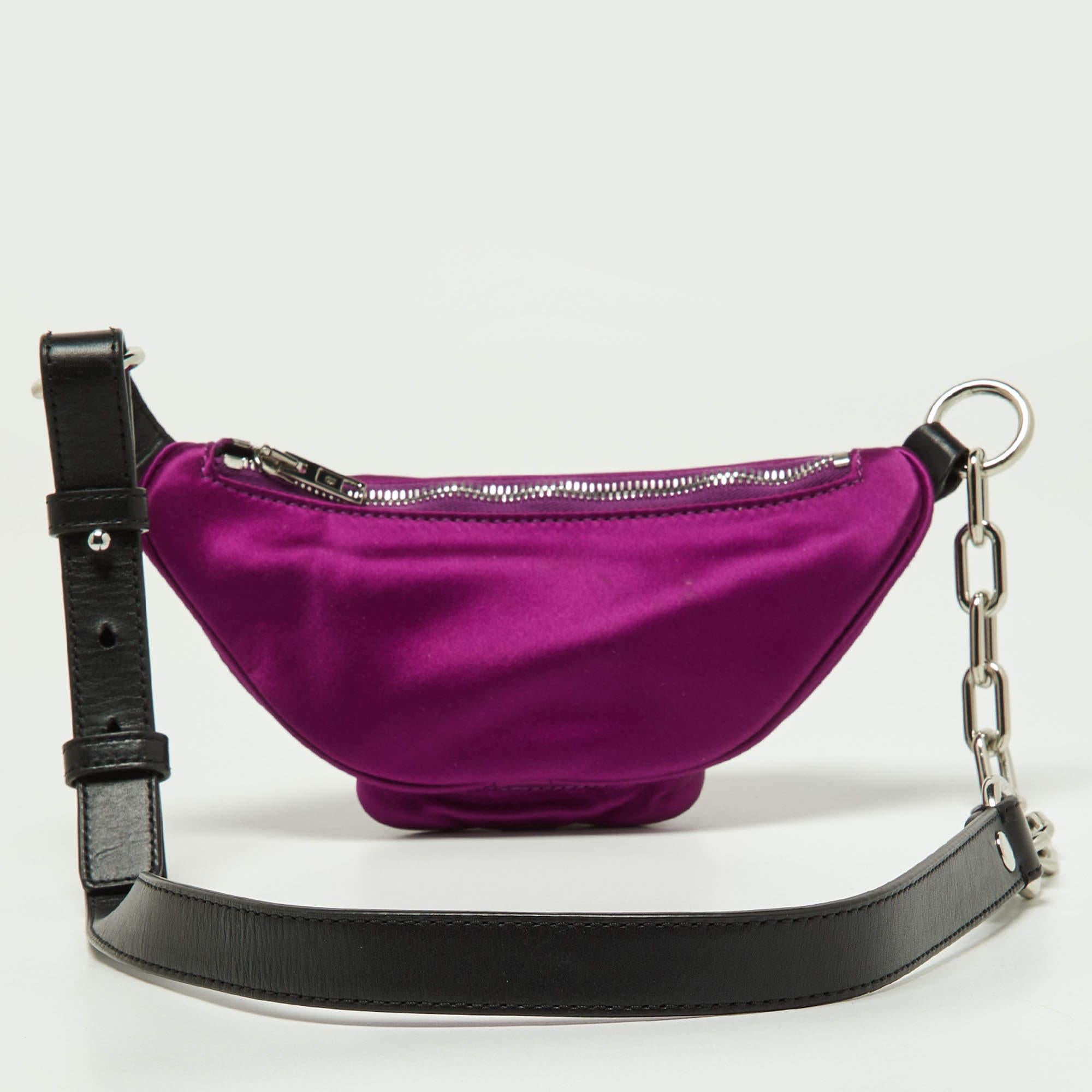 Women's Alexander Wang Purple/Black Satin and Leather Attica Belt Bag For Sale
