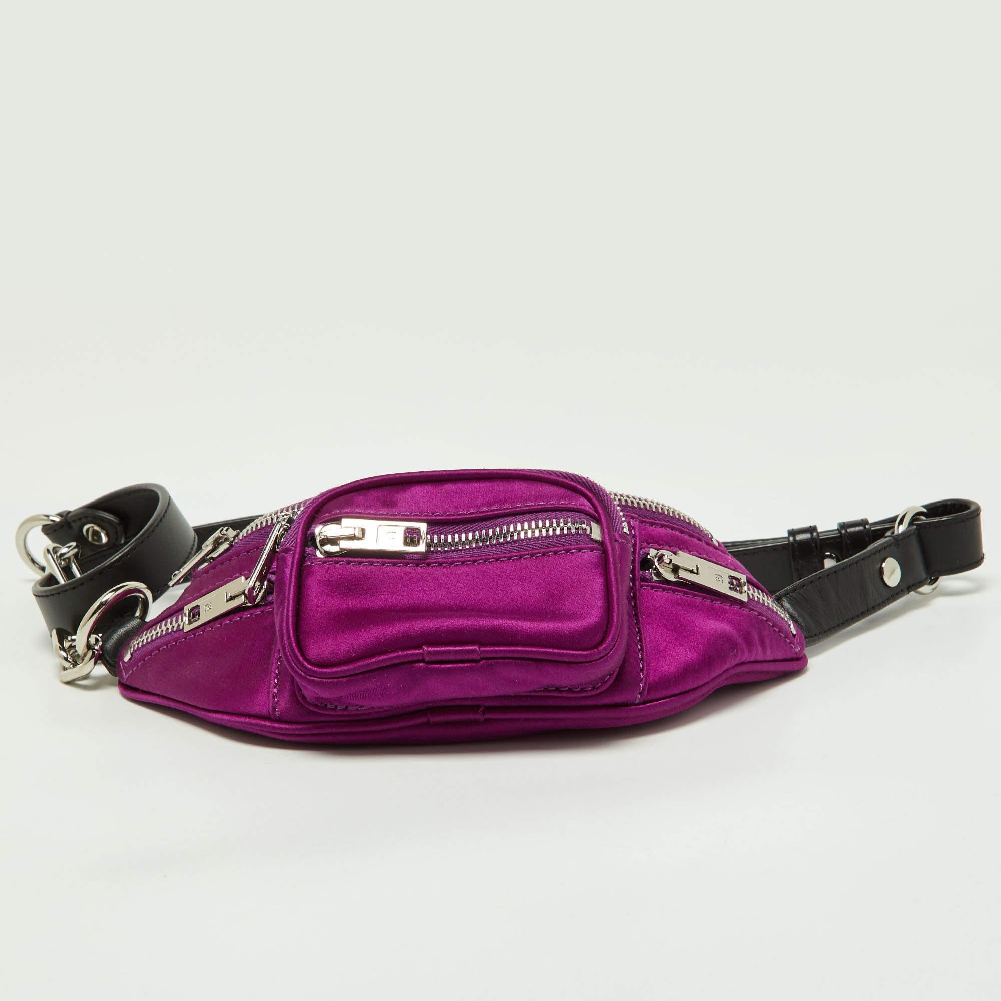 Alexander Wang Purple/Black Satin and Leather Attica Belt Bag For Sale 2