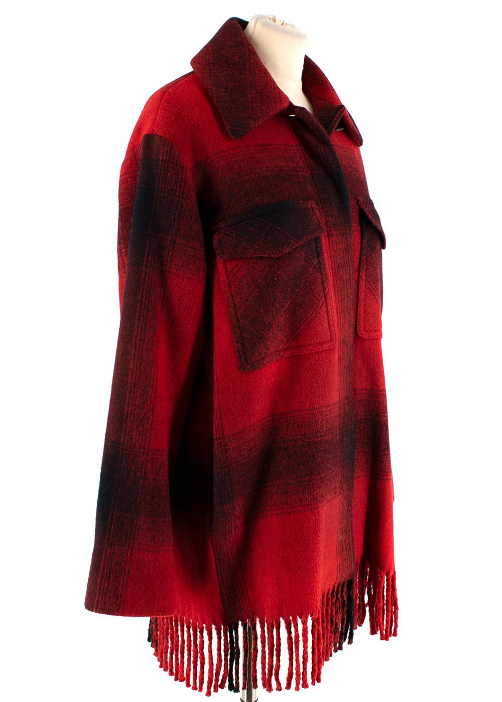 Alexander Wang Red & Black Checked Flannel Coat

- Red and black flannel
- Hidden button fastenings through front
- An oversized fit, cut to be worn very loose
- Mid-weight, stretchy fabric
- Twisted fringe trims
- Utility patch pockets on front
-