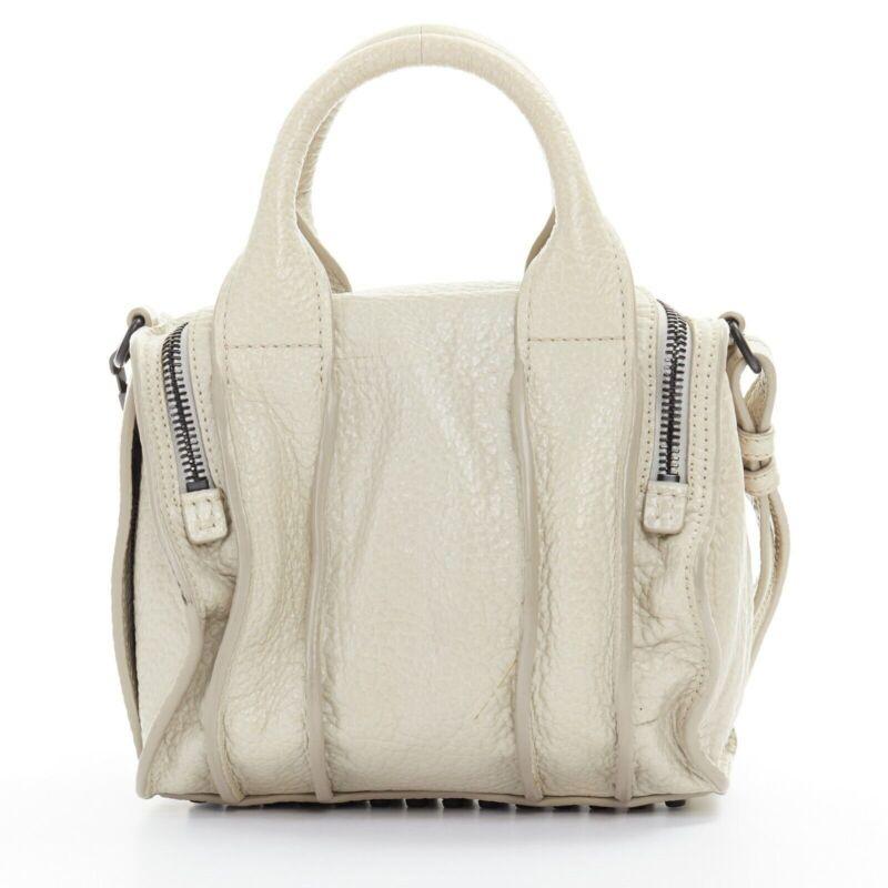 ALEXANDER WANG Rockie grey pebble leather black stud base small duffel bag In Fair Condition For Sale In Hong Kong, NT